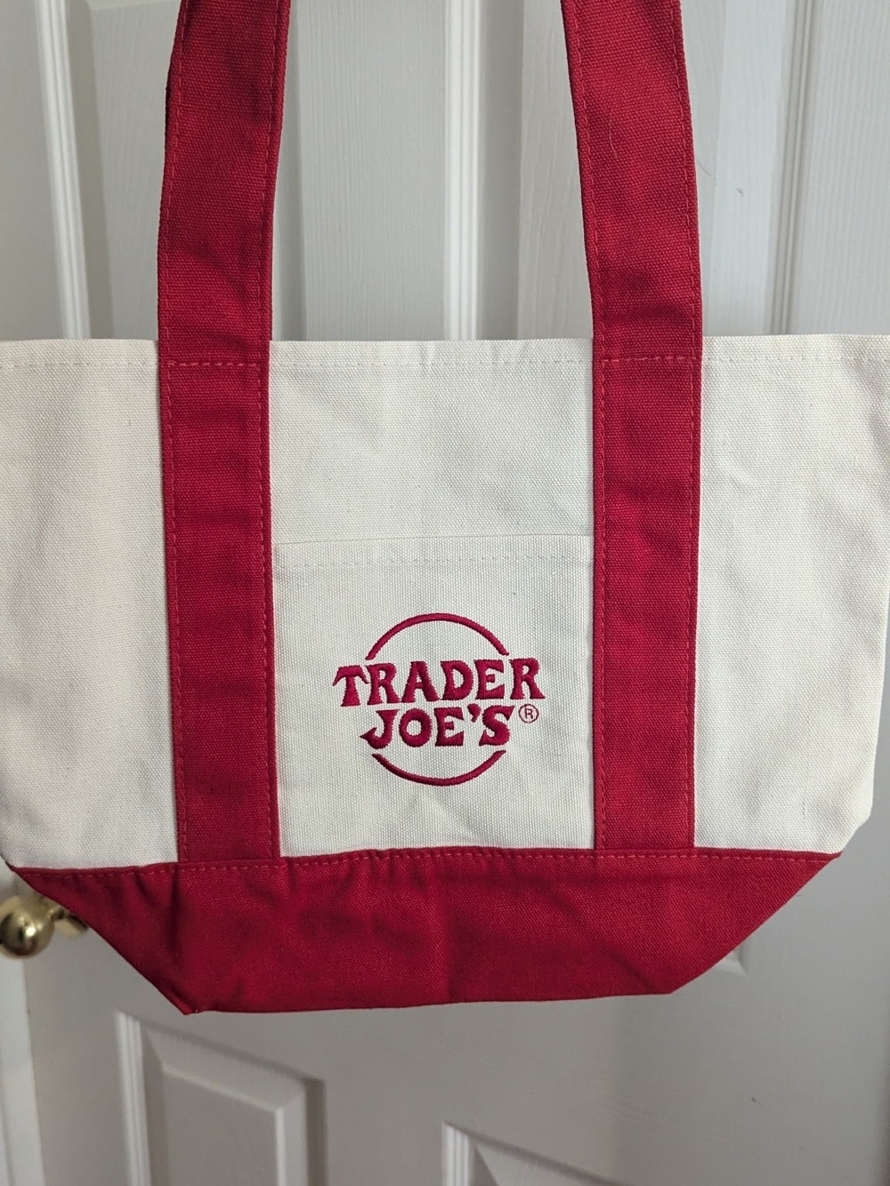 Mini Red & Cream Canvas Tote Bag